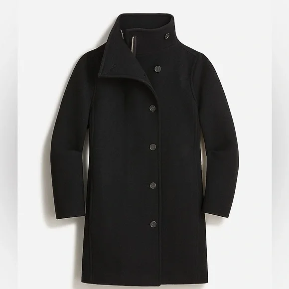 J Crew Black Cocoon Villa coat italian stadium cloth wool tortoise button funnel - Picture 2 of 11